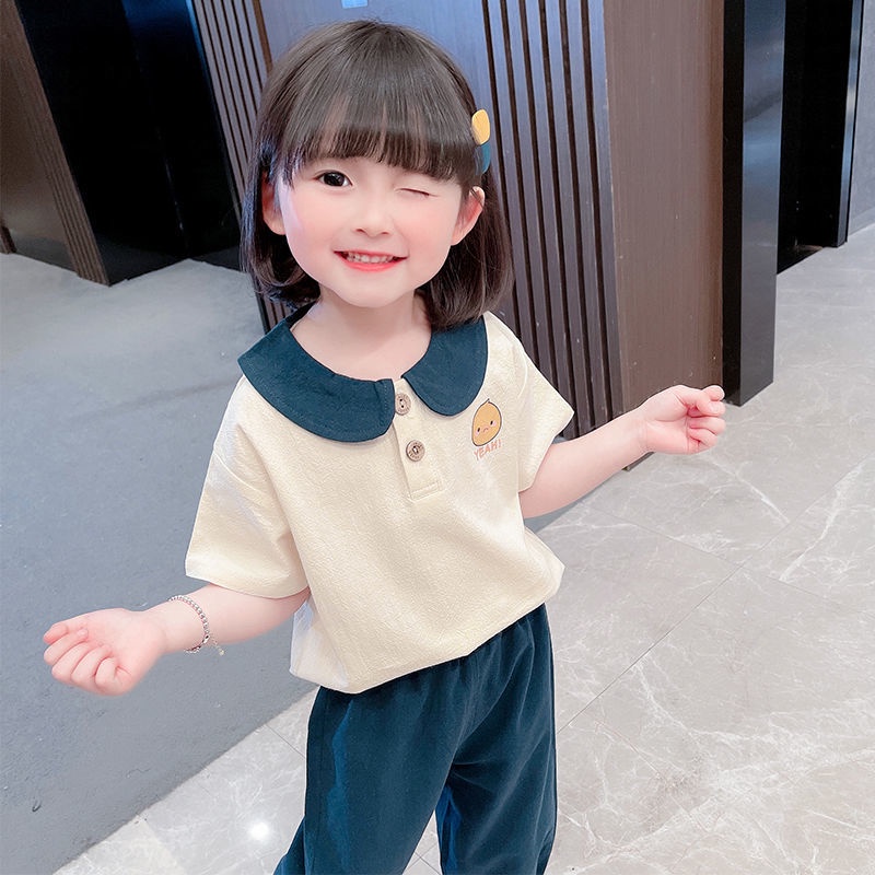Bộ Đồ Thể Thao Hai Món Áo + Quần Vải bông Thời Trang Cho Bé Gái 0-9 Tuổi
