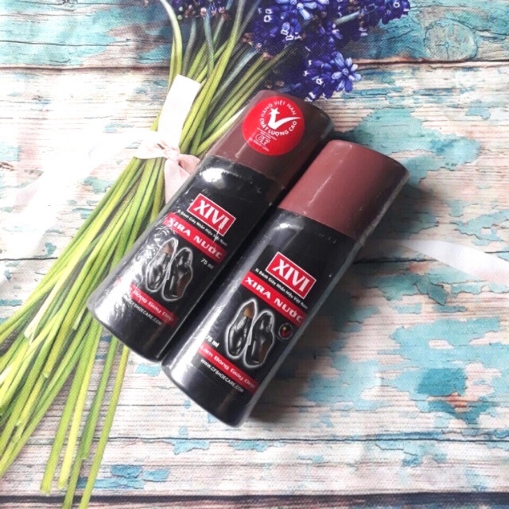 Xi đánh bóng giày da,túi,ví,áo da,dây lưng XIVI chính hãng CF dạng nước 75 ml hai màu đen,nâu