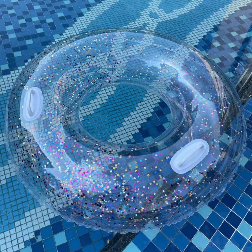 Vòng bơi có tay cầm Phao Bơi Bơm Hơi Dày Dặn Trong Suốt 120cm Dành Cho Người Lớn Lấp lánh Sequin trong suố t bơi Bể bơi
