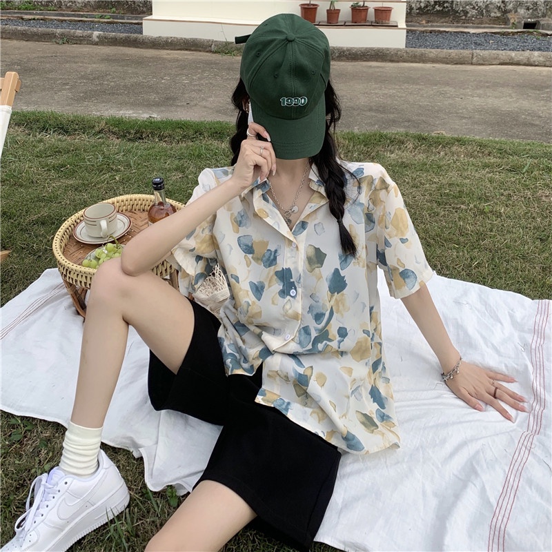 Áo Sơ Mi Tay Ngắn Dáng Rộng Nhuộm Màu Độc Đáo Hợp Thời Trang