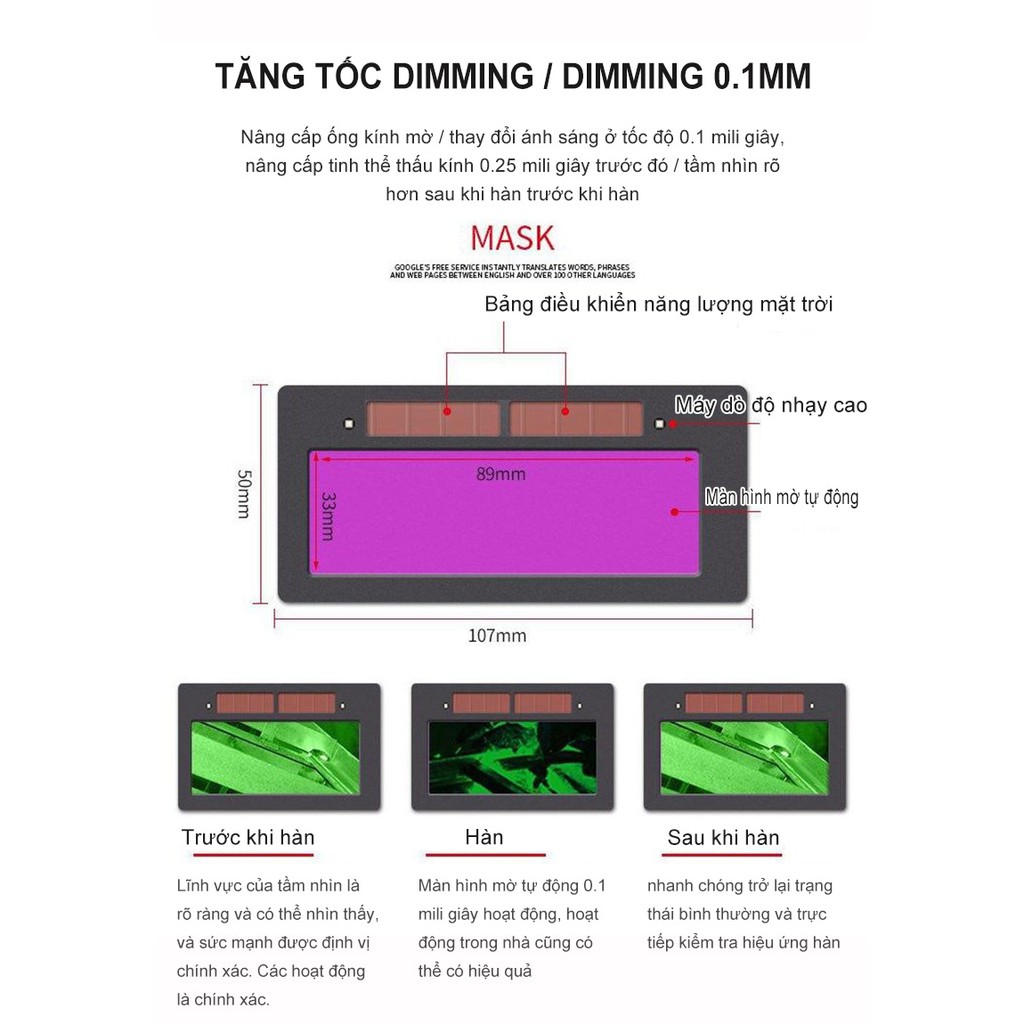 Mặt nạ hàn điện tử kính xanh đen  độ cảm biến cao, mo hàn điện tử chất lượng tốt có kèm đèn led hoặc không đèn