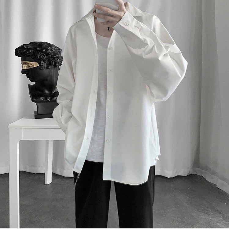 Áo sơ mi trắng đen dài tay form rộng vải lụa mềm phong cách ăn mặc đơn giản | Mr.Tee | BigBuy360 - bigbuy360.vn