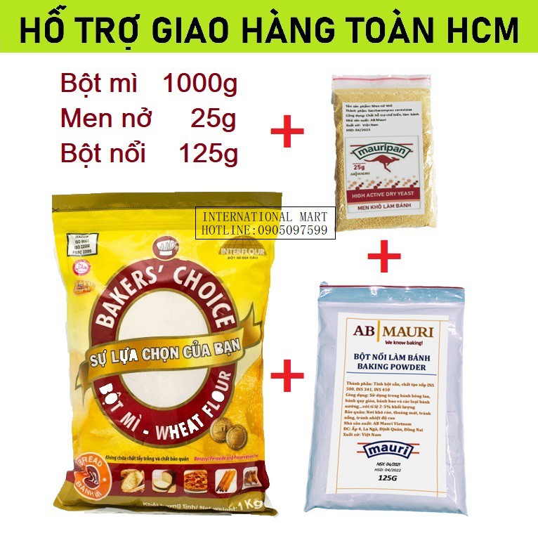 Combo làm bánh Bột mì + Men nở + Bột nổi thương hiệu Baker Choice và AB Mauri