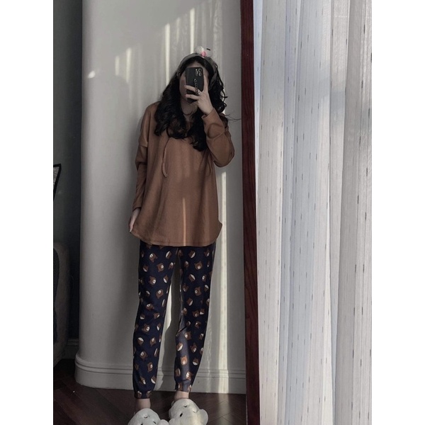 Áo giấu quần đan ô có mũ oversize