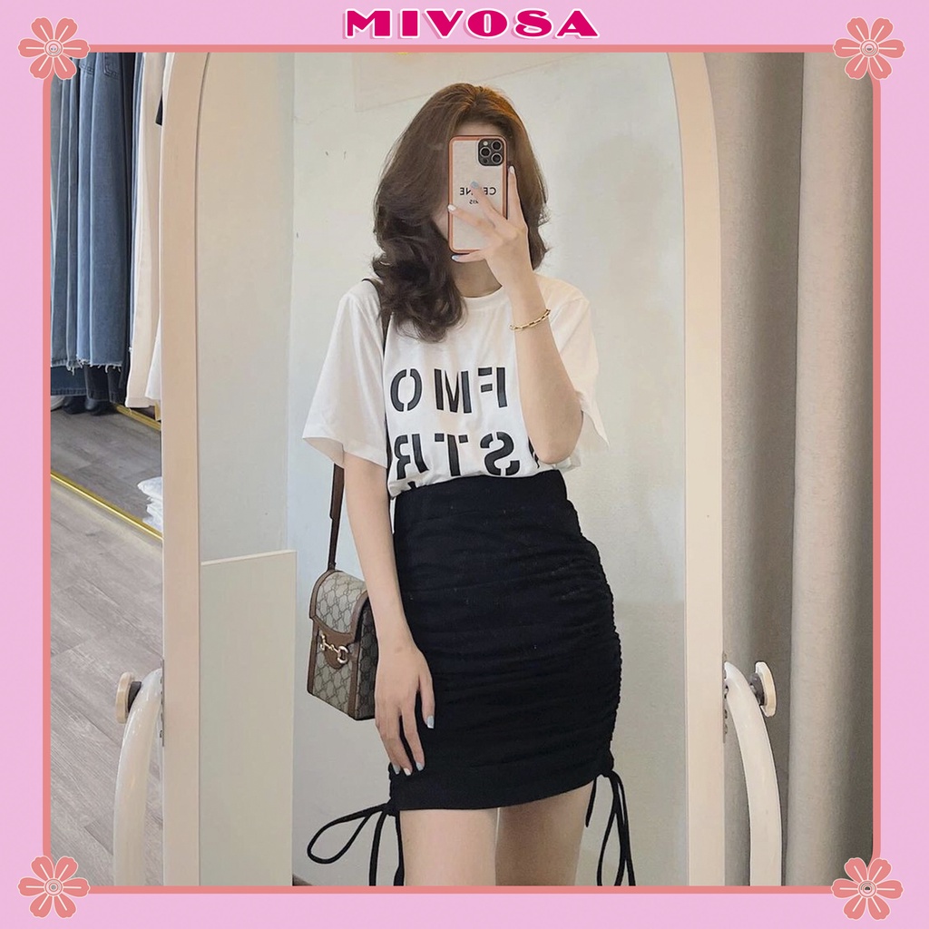 Set chân váy rút dây 2 bên áo thun nữ cotton chân váy ngắn chữ a MIVOSA SV005 | BigBuy360 - bigbuy360.vn