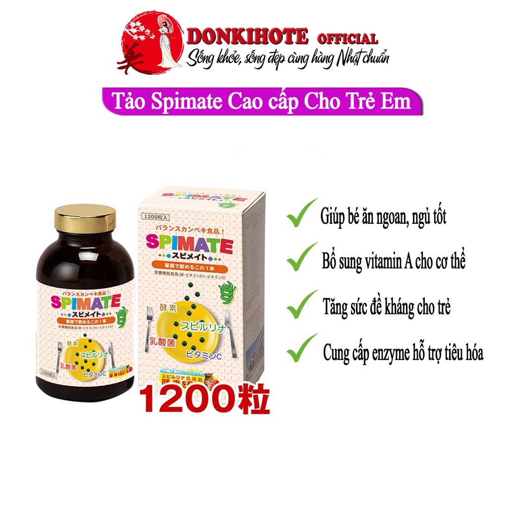Tảo xoắn cho trẻ em, tảo xoắn nhật Spimate 1200 viên