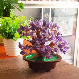 Cây tài lộc bằng đá thạch anh thiên nhiên size 16cm - đá thach anh tím