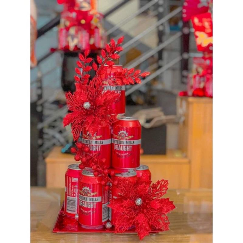 Phụ kiện hoa trang trí noel, tết, trang trí giỏ quà, tráp bánh , oản, nước