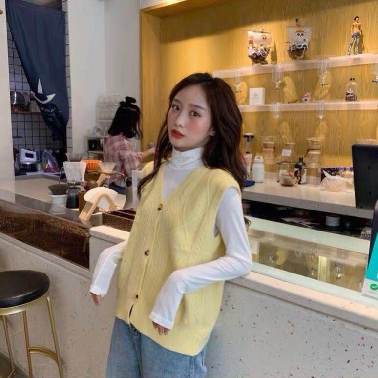 Áo len không tay cổ chữ v form rộng phong cách Hàn quốc