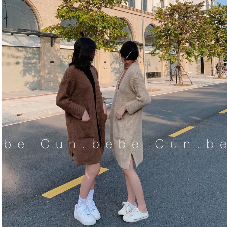 Áo Khoác Cadigan Len Móc Dáng Dài Phong Cách Hàn Quốc