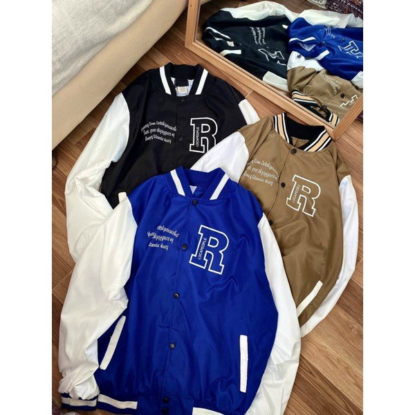 Áo khoác dù bomber jacket phối tay CHỮ R form rộng unisex nam nữ 1HIT