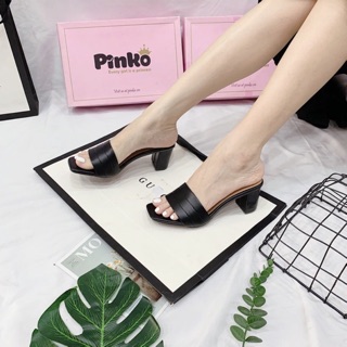 Dép guốc 5 phân gót vuông quai ngang da trơn mềm
