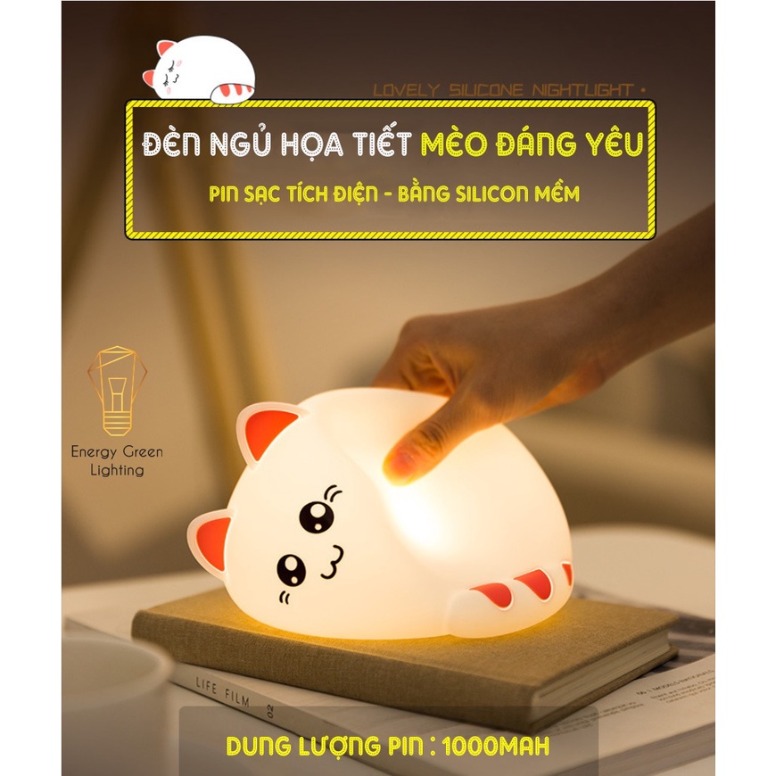 Đèn Ngủ Energy Green Lighting Hình Chú Mèo Xinh Xắn Dễ Thương WH-A03 - Thay Đổi Màu Sắc Tùy Thích - Silicon Mềm Mại