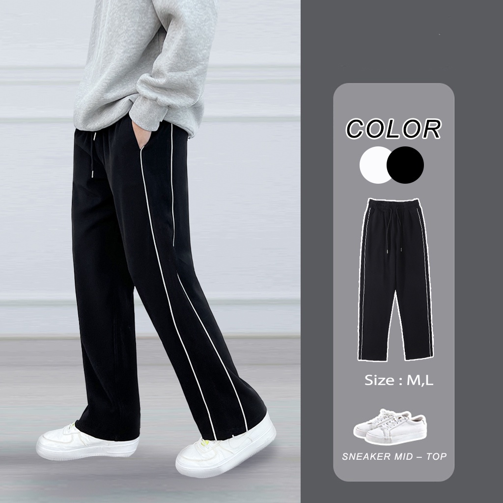 Quần ống rộng nam nữ thể thao ,quần lưng thun 2 line track pants Qthouse