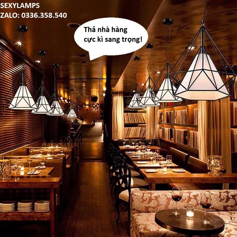 Đèn thả đơn kim cương khung sắt sơn tĩnh điện fi 380. Tặng Bóng Led Thủy Tinh
