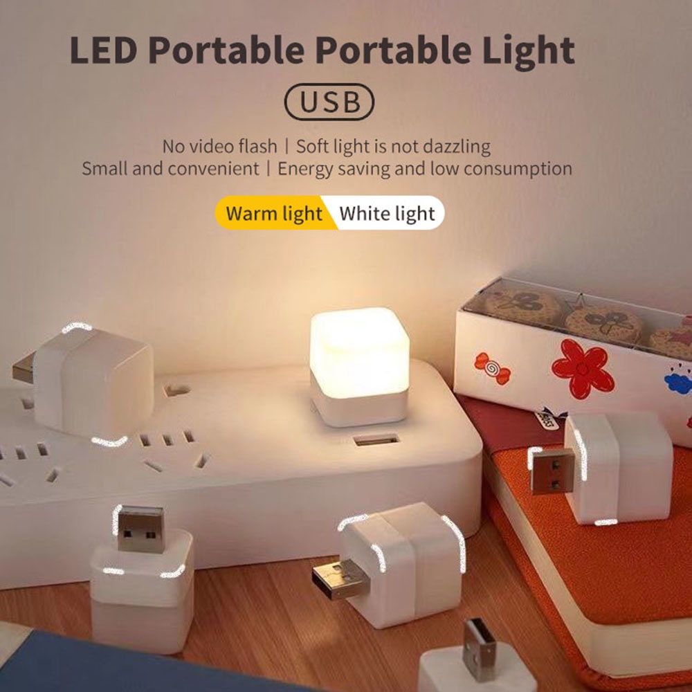 1 Đèn LED Vuông Mini Bảo Vệ Mắt Khi Đọc Sách / Sạc Máy Tính Cổng USB
