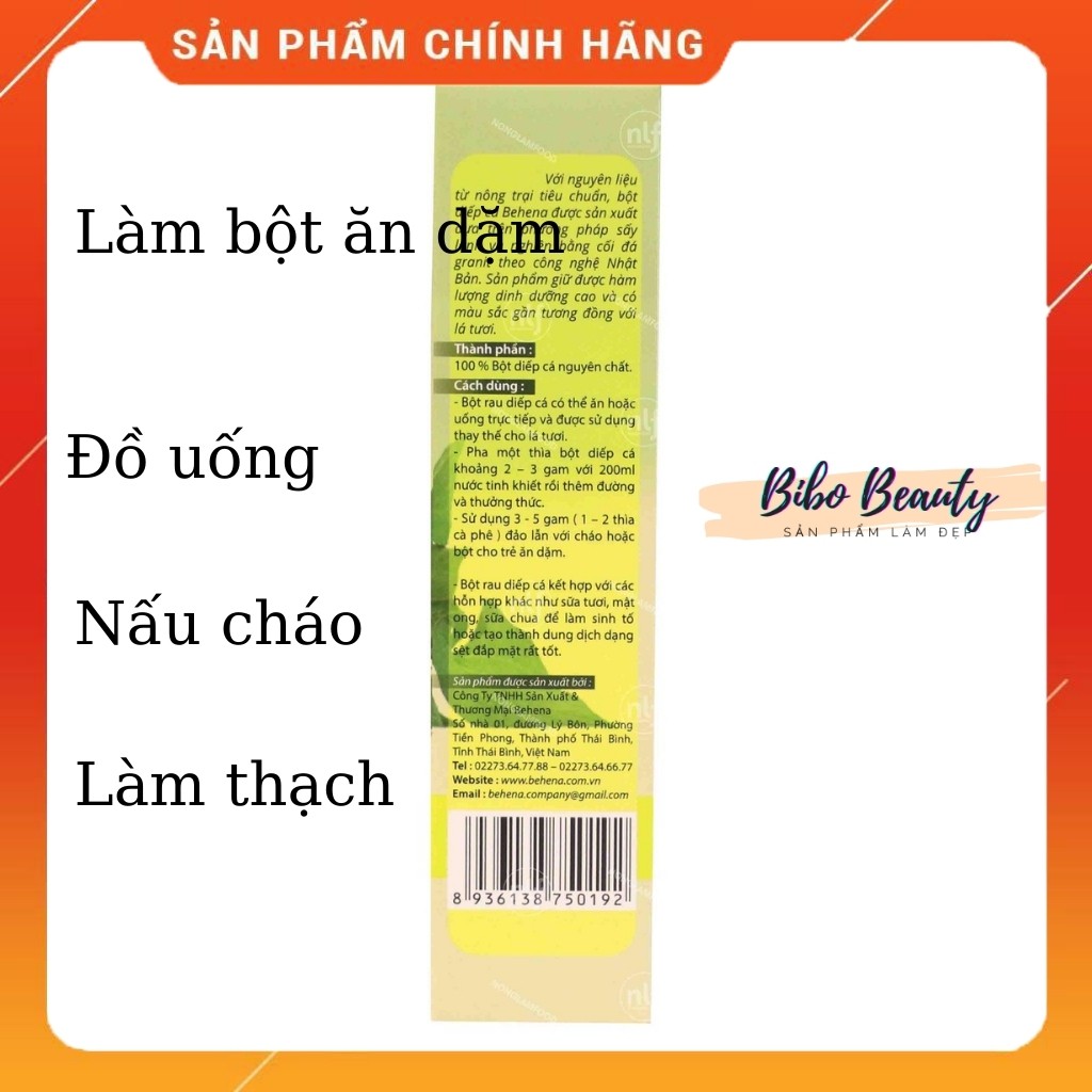 Bột Diếp Cá nguyên chất Behena - Mát Gan, Hỗ Trợ Tiêu Hóa, Ăn Dặm