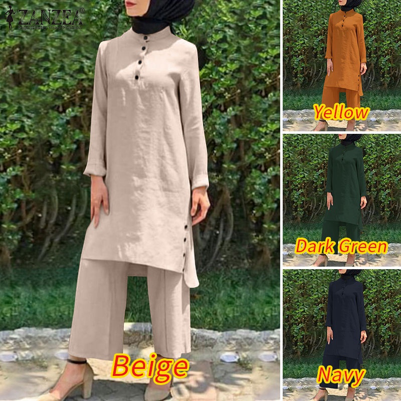 Zanzea Set Quần Dài Và Áo Tay Dài Phong Cách Vintage Thời Trang Cho Nữ