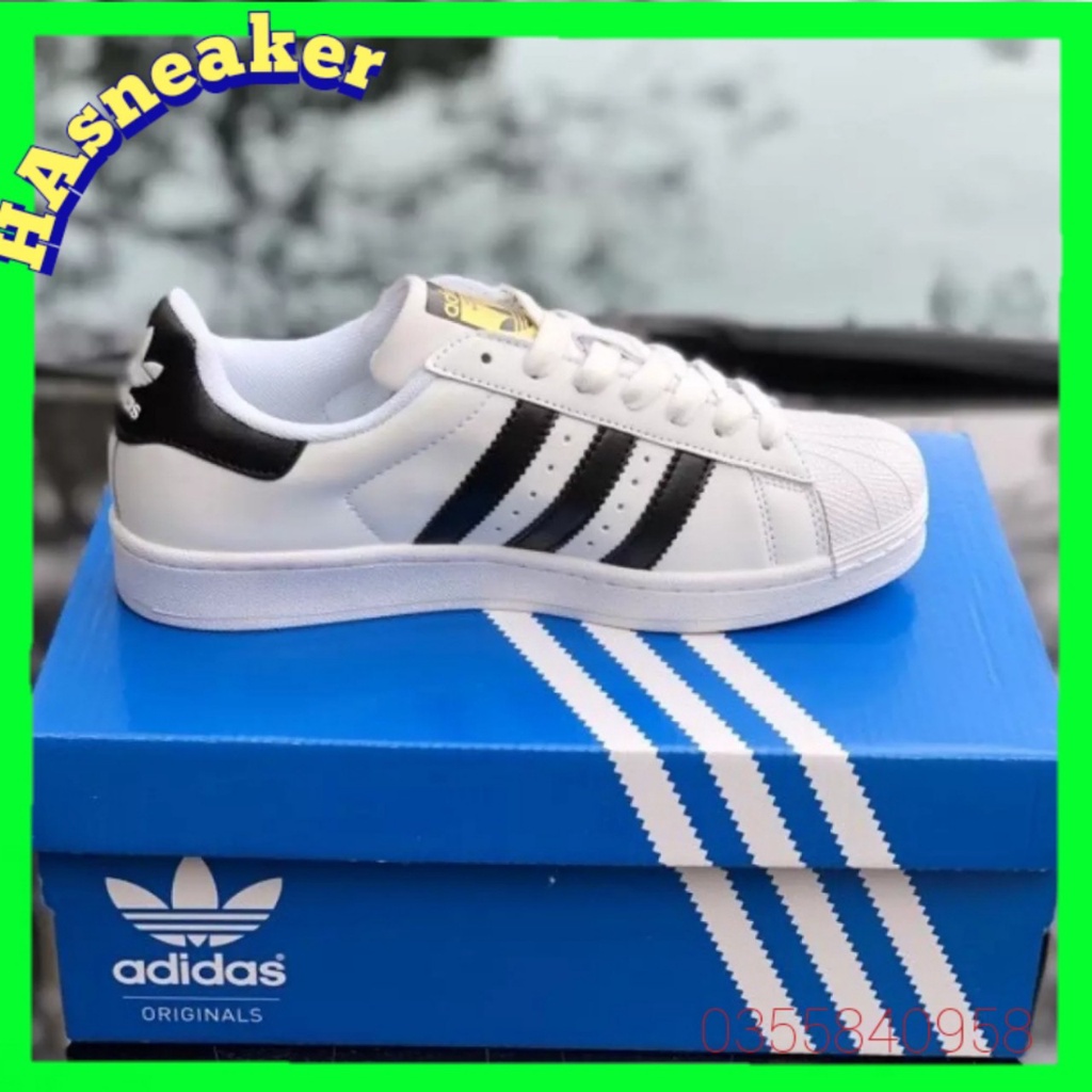 giày superstar [ẢNH THẬT] mũi sò màu trắng sọc đen, giày thể thao nam nữ adidas mũi sò vip da thật, full size | BigBuy360 - bigbuy360.vn