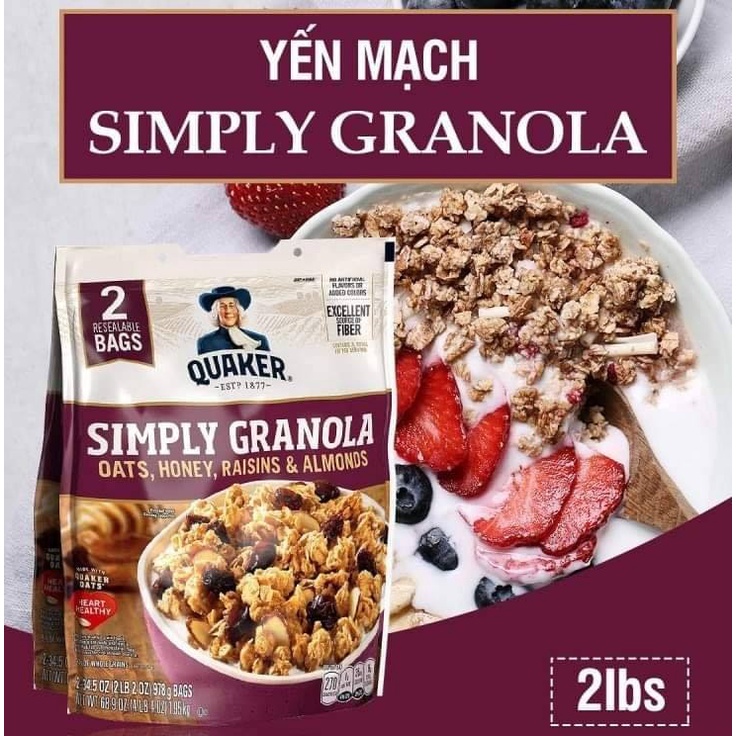 Yến Mạch Ăn Liền Quaker Simply Granola Chính Hãng Mỹ (Bịch 978 gram)