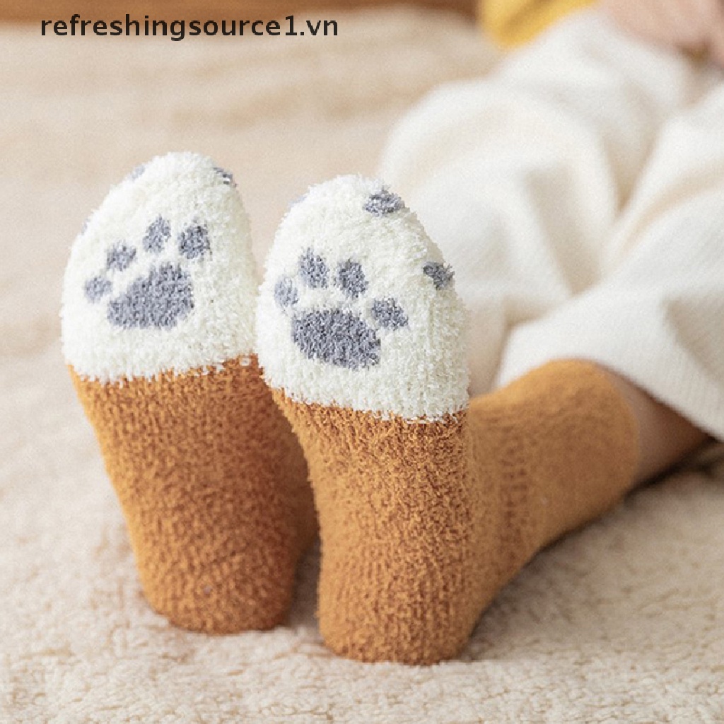 Tất lông cừu san hô hình chân mèo đáng yêu