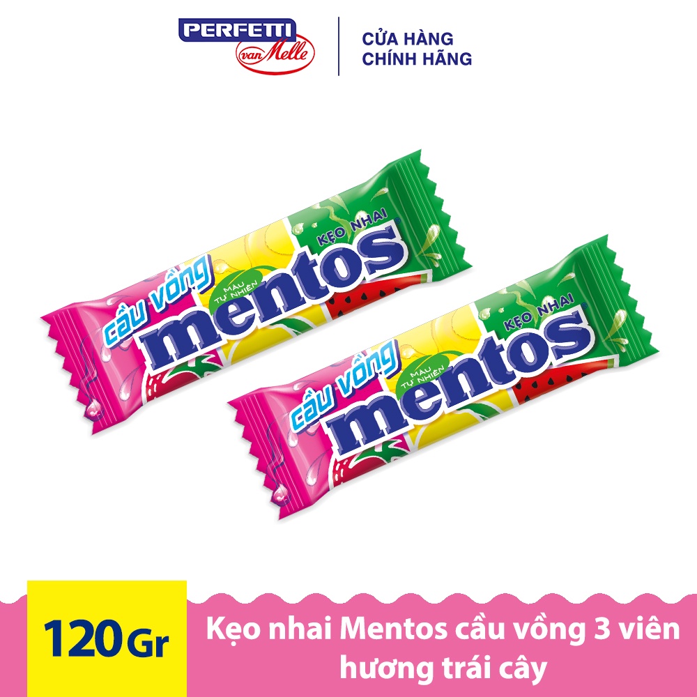 Kẹo nhai Mentos Cầu Vồng 3 Viên Hương Trái Cây (Gói 120g)