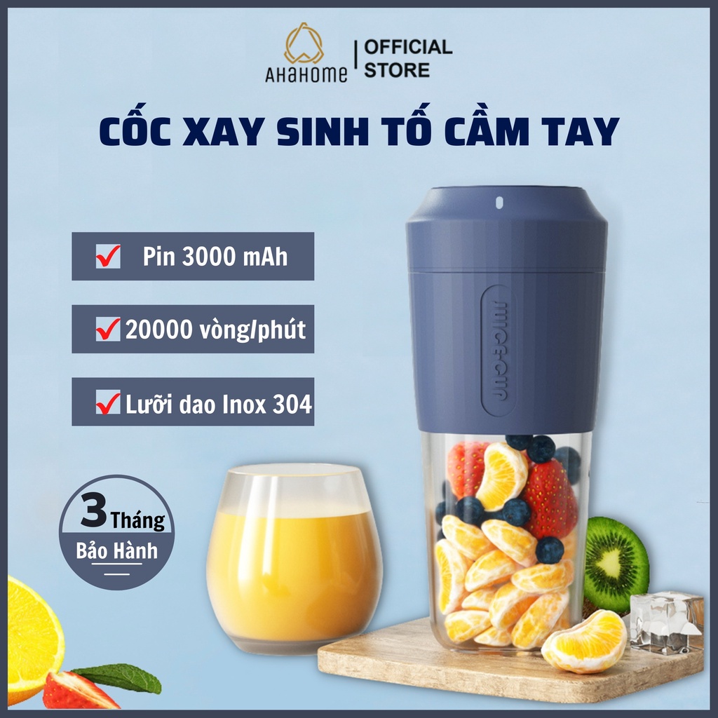 Máy xay sinh tố cầm tay Ahahome dung tích 450ml pin 3000mah công suất 50W