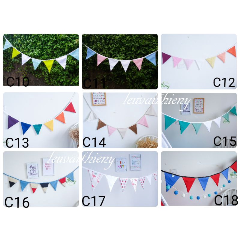 Dây cờ tam giác vải kaki cotton xịn may đẹp - 2,2m Dây cờ trang trí Decor Sinh nhật - Lều vải Thiên Ý nhiều màu