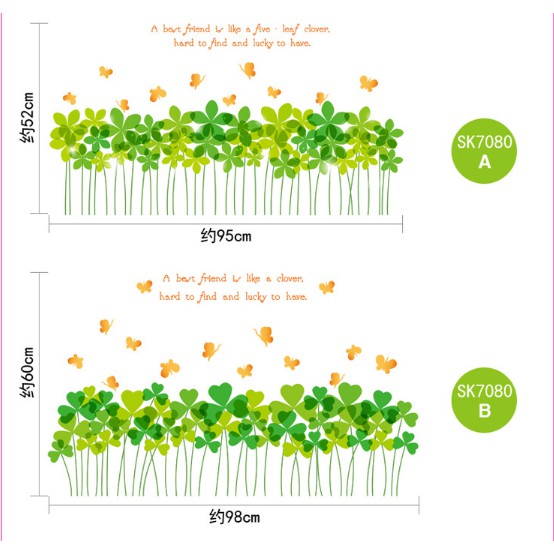 Decal dán chân tường hoa xanh may mắn