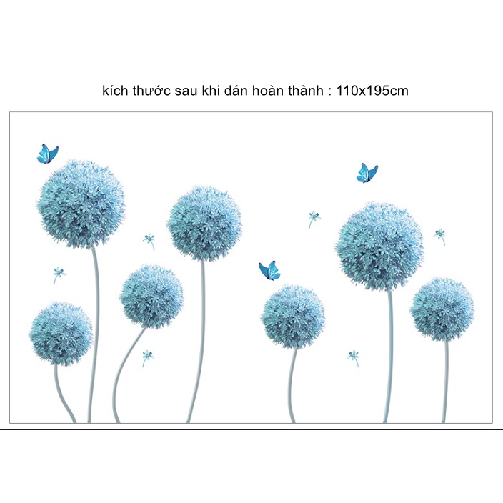 Decal giấy dán tường - Hoa Bồ công anh xanh dương tinh tế size lớn ( 2 tấm có bán lẻ )