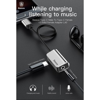 Đầu chuyển Type C sang Audio 3.5mm & Type C Baseus L40 (12cm Type C Male to Type C Female + 3.5mm Female Adapter)