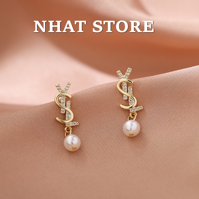 Khuyên tai bạc 925 hình chữ đính đá cho nữ Nhat Store