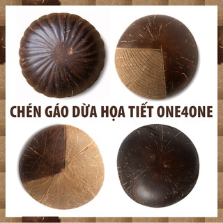 Chén (Bát) Gáo Dừa Họa Tiết Hoa Văn One4One (14 - 15cm) / Pattern Coconut Bowl