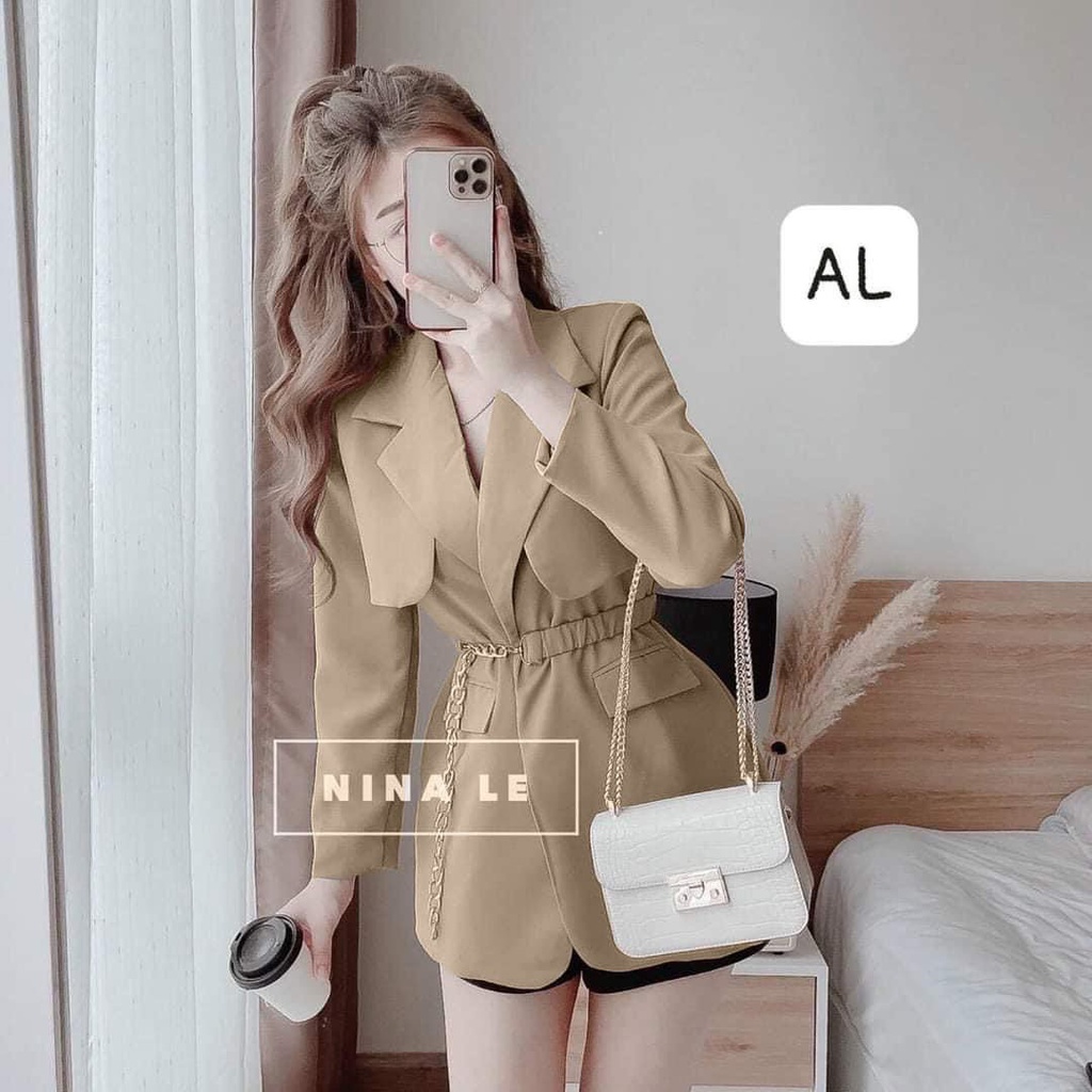 Áo vest nữ Blazer - Áo mangto nữ dáng ngắn kèm đai lưng bo eo - Đai lưng xích tôn dáng - Đẹp và thanh lịch min_shop
