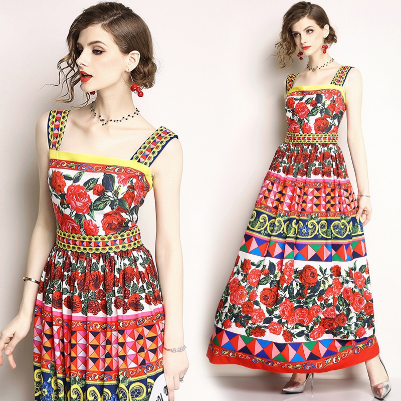 Đầm maxi in họa tiết hoa chất lượng cao thời trang dự tiệc cho nữ