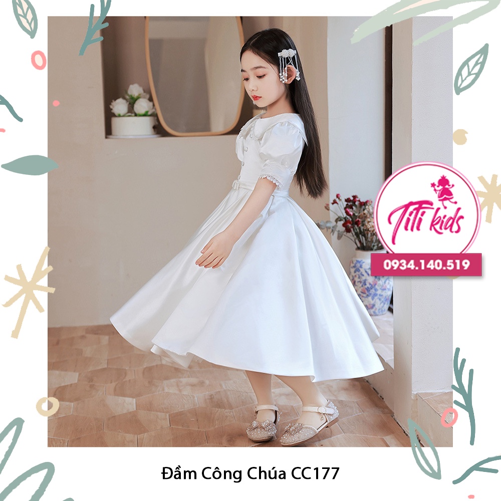 Váy Đầm Công Chúa Bé Gái Trắng Phi Tiểu Thư Cao Cấp CC177