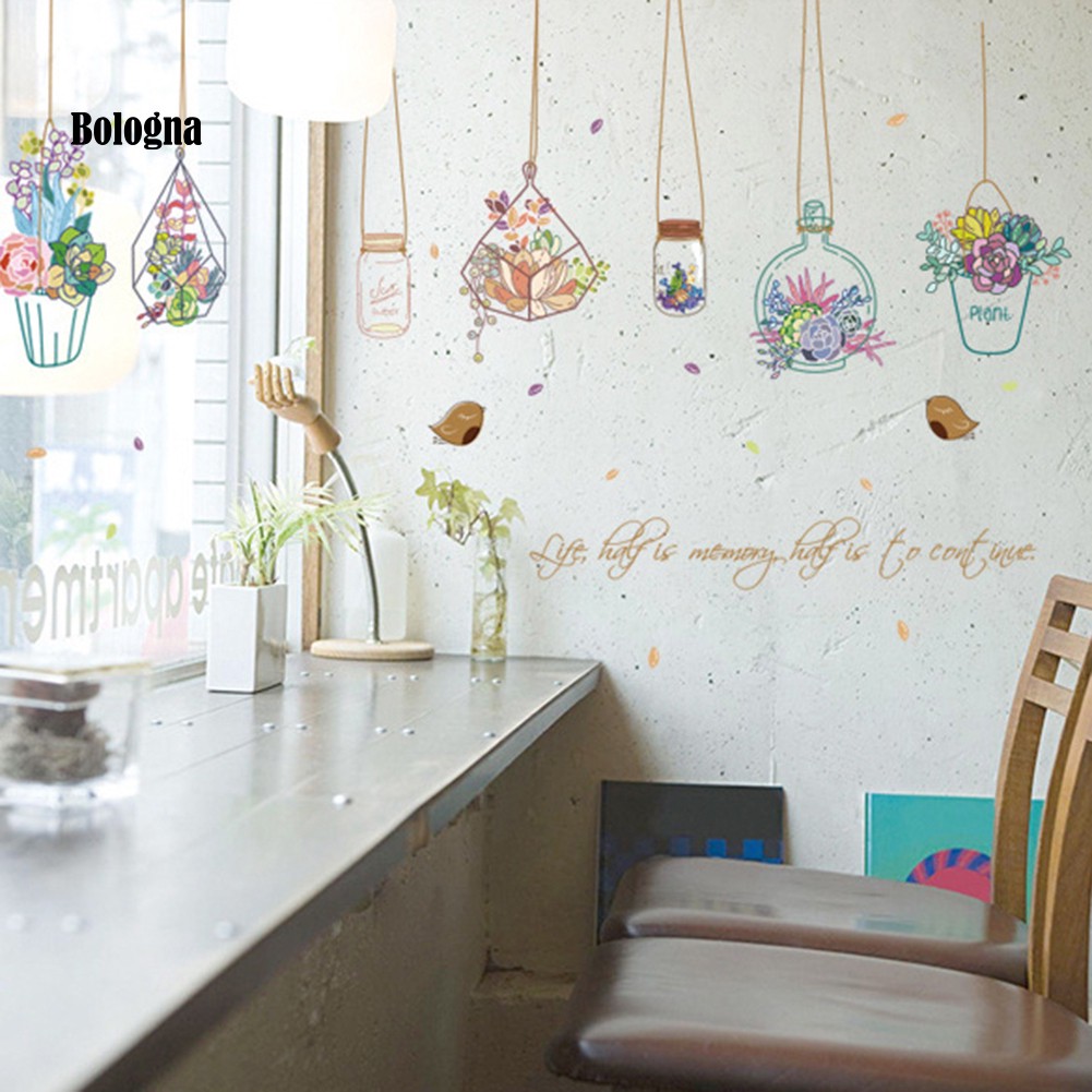 Giấy dán tường hình chậu hoa xinh xắn dùng để trang trí nội thất