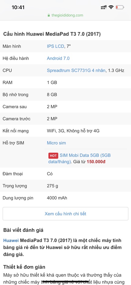 Máy Tính Bảng Huawei MediaPad T3 7.0 . Hàng cũ đẹp 90-95% . | BigBuy360 - bigbuy360.vn