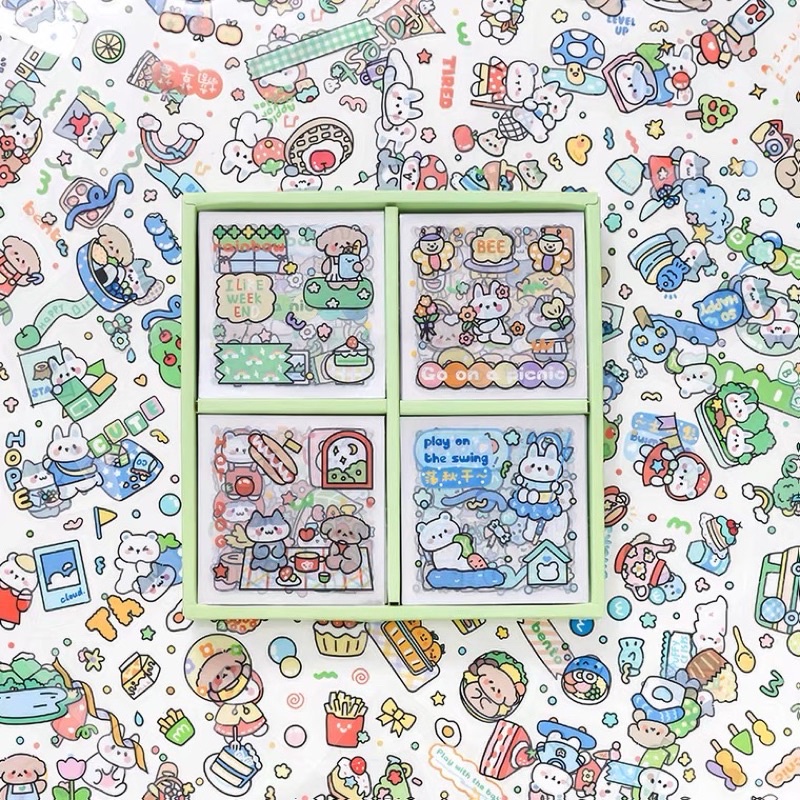 Sticker hộp 100 tấm cute Forest - Tặng Hình Xăm Dán