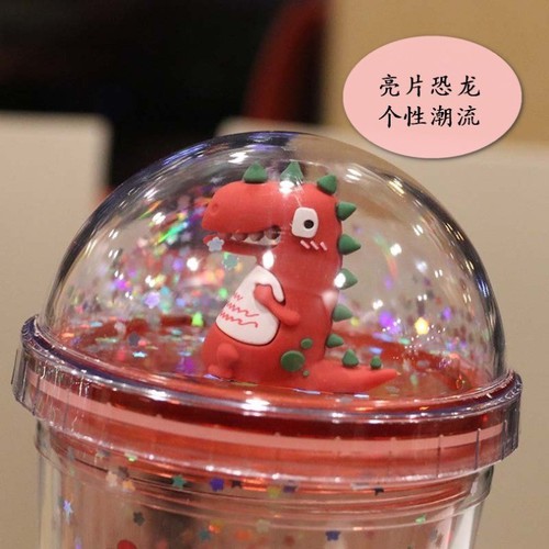 Ly giữ nhiệt Khủng long 3D🤗 kim tuyến 🤗  nhiều màu sắc 380ml dễ thương kute ( Tặng kèm ống hút 🤗 )