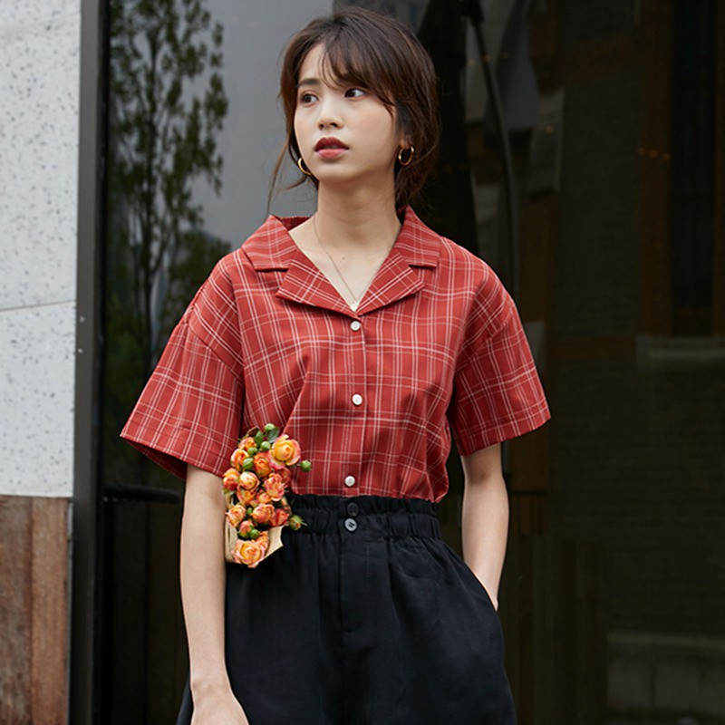 [Baywellfashion]Áo sơ mi kiểu cổ chữ V phối nút thiết kế dáng rộng cho nữ | BigBuy360 - bigbuy360.vn