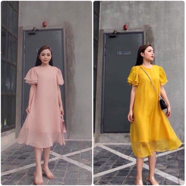 Váy bầu mùa thu đông - Đầm bầu công sở đẹp dáng suông dài rộng rãi big size màu hồng màu vàng -Hàng nhập khẩu