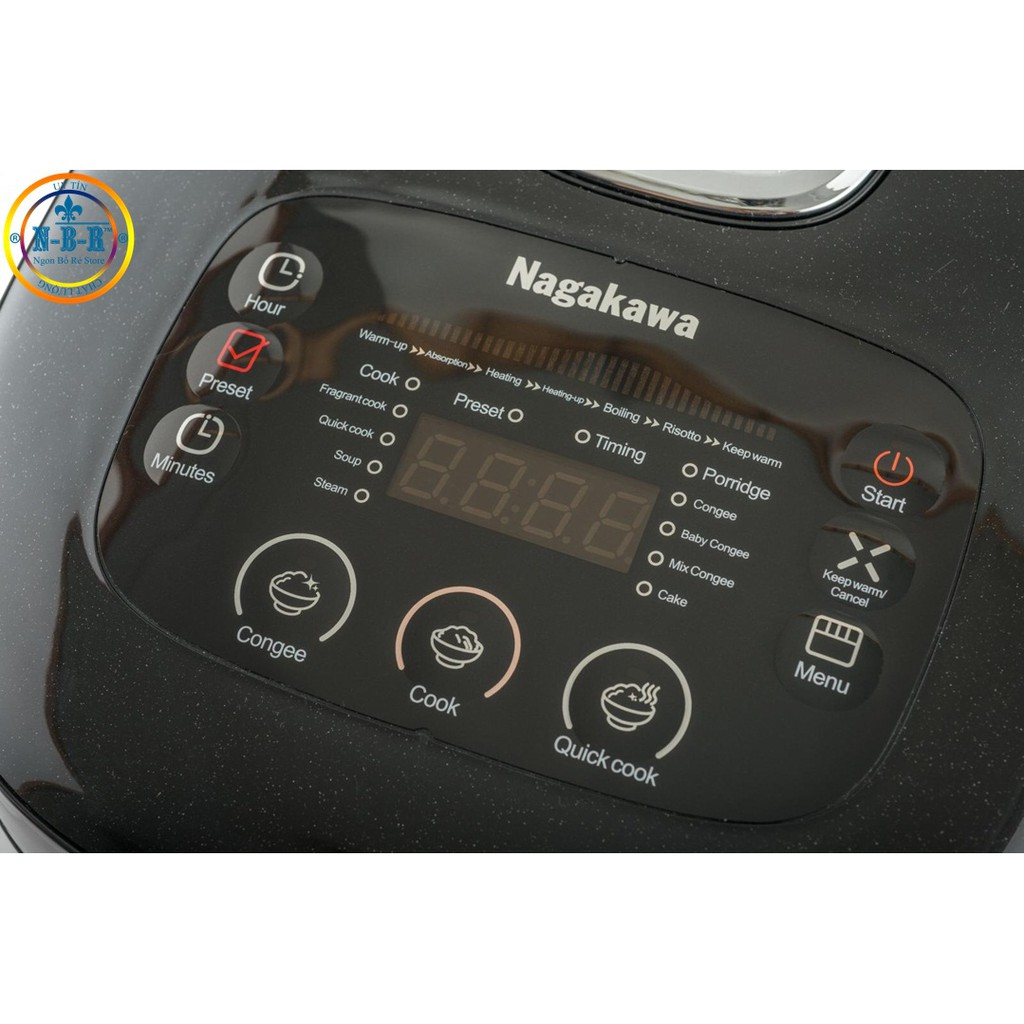 Nồi Cơm Điện Tử Nagakawa NAG-0123, 1.5L, Lòng Niêu, Mâm Nhiệt Cong, Phân Phối Chính Hãng Bởi NBR ,BH Chính Hãng 12 Tháng | BigBuy360 - bigbuy360.vn