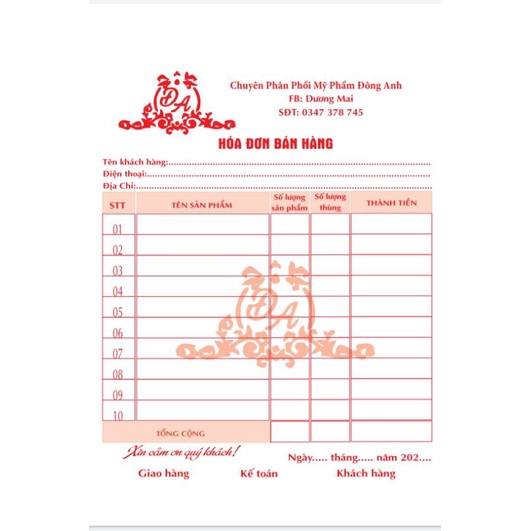 Hoá đơn bán lẻ nhận từ 2 cuốn dịch vụ, thu tiền, in màu chèn ảnh yêu cầu khổ a5, 1liên, 2 liên