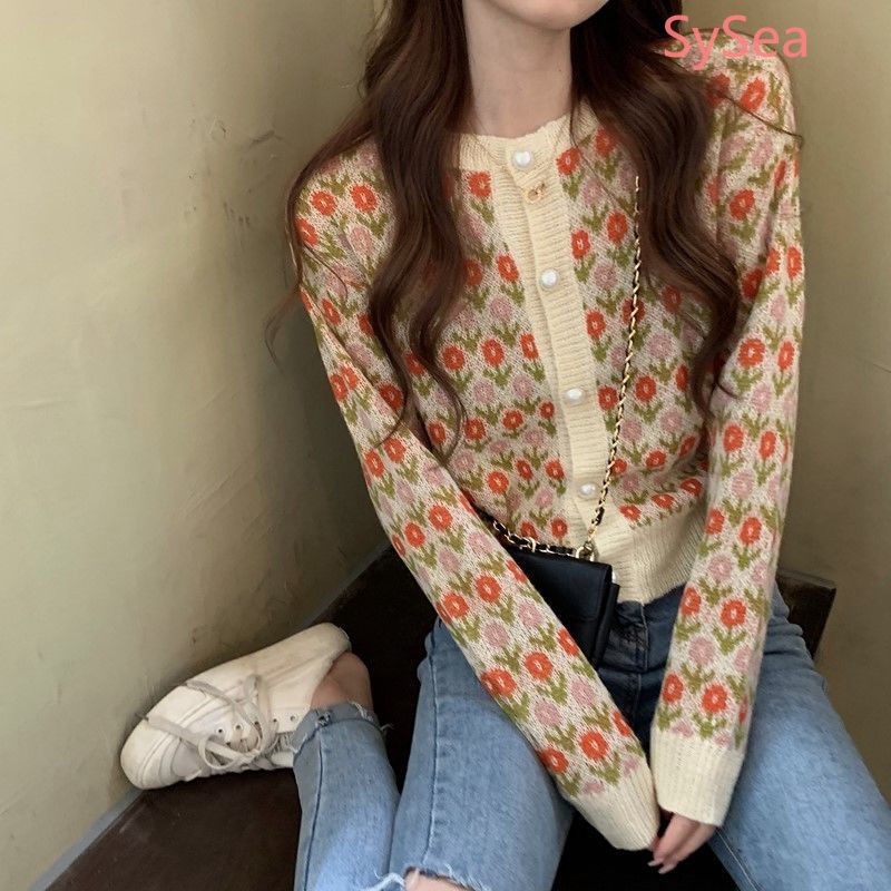 Áo Khoác Cardigan Dệt Kim Thêu Hoa Xinh Xắn Cho Nữ