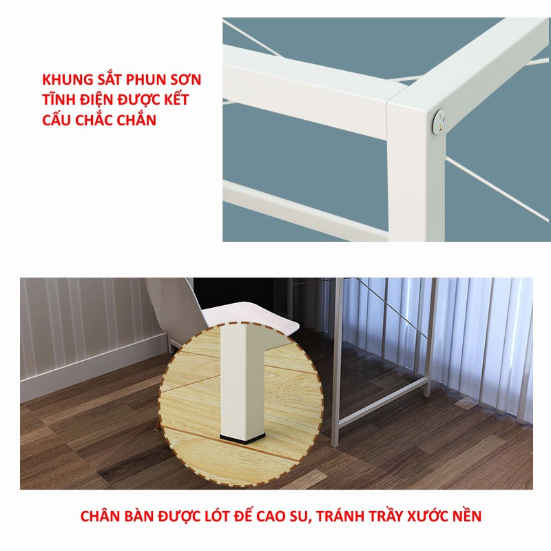 Bàn học, bàn làm việc liền giá sách BLV104- trắng