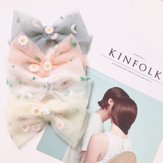 Cột tóc/ Kẹp tóc nơ Naive voan lưới thêu hoa cúc