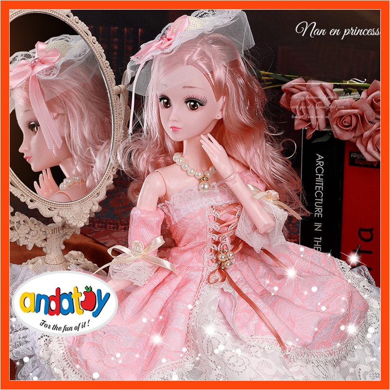 Búp bê công chúa 60cm 3d có khớp xinh đẹp đồ chơi có nhạc cho bé gái ANDATOY AD893