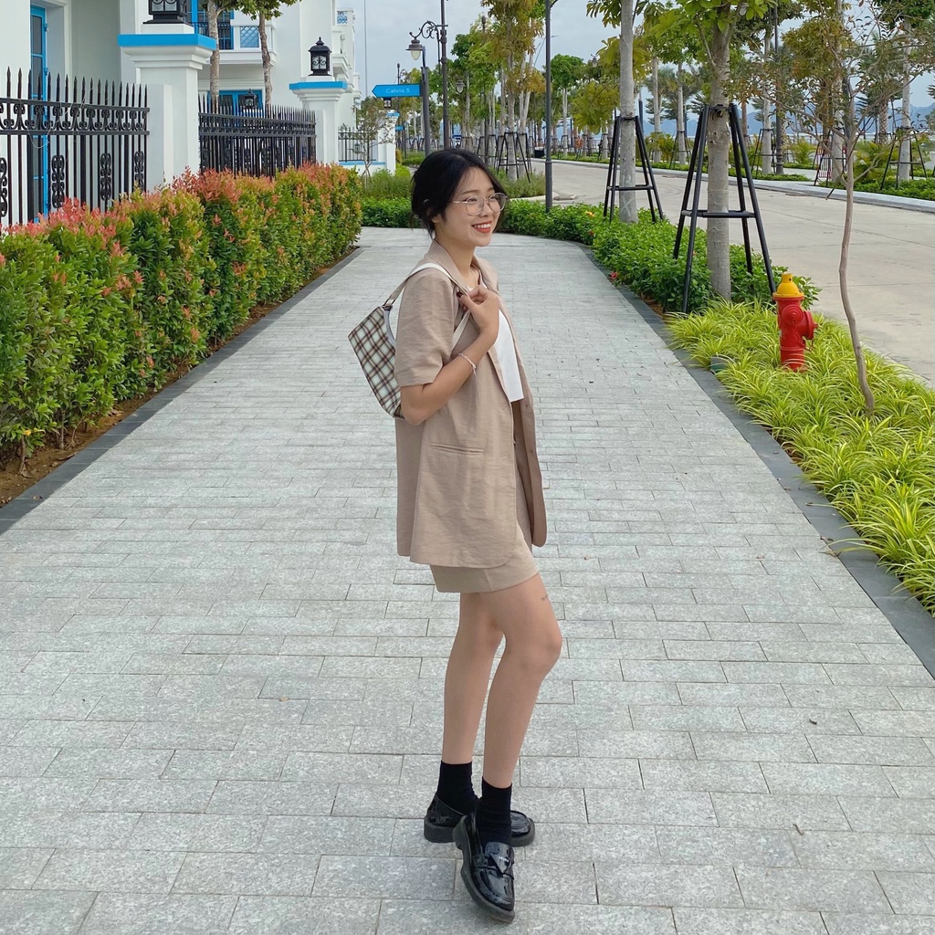 Áo Blazer ngắn tay vải Linen