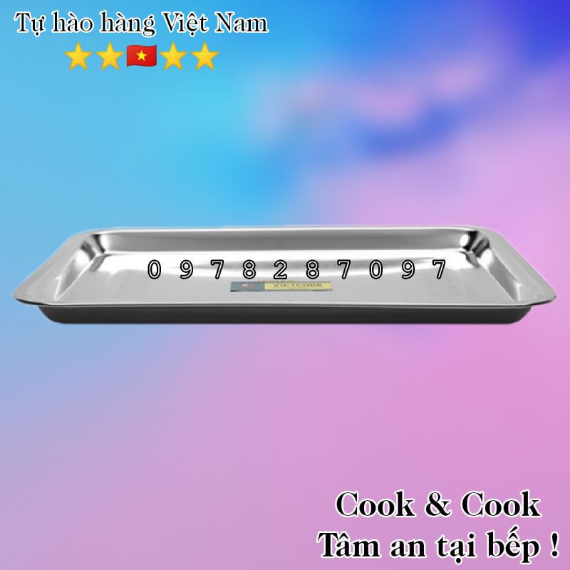 [Chính Hãng] Khay mâm chữ nhật inox size 30x40, 35x50 cm Vietcook&amp;cook loại dầy